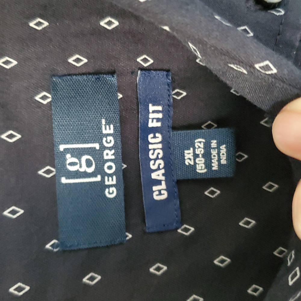 George Men's Dark Navy Diamond Short Sleeve Button Down Shirt, 2XL - Picture 4 of 6